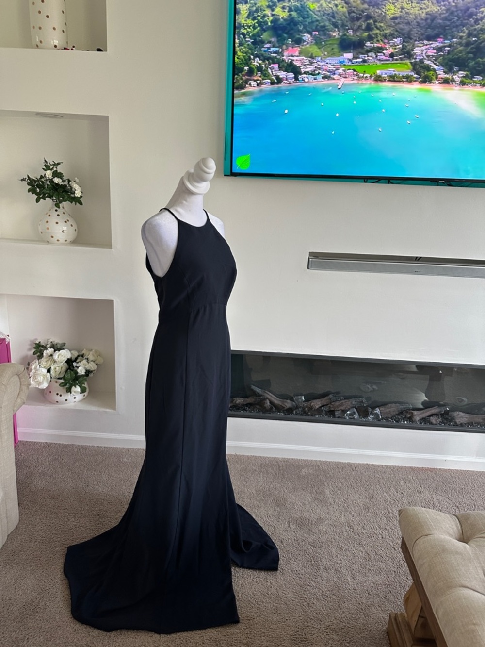 Amsale Black Halter-Style Maxi Evening Gown